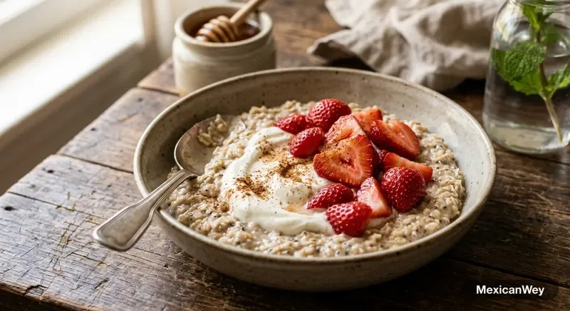 Oatmeal with Yogurt and Strawberries