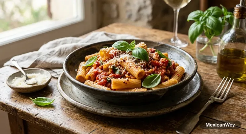Pasta al Jitomate con Albahaca