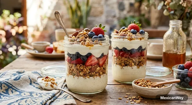 Yogurt Parfait con Granola y Berries